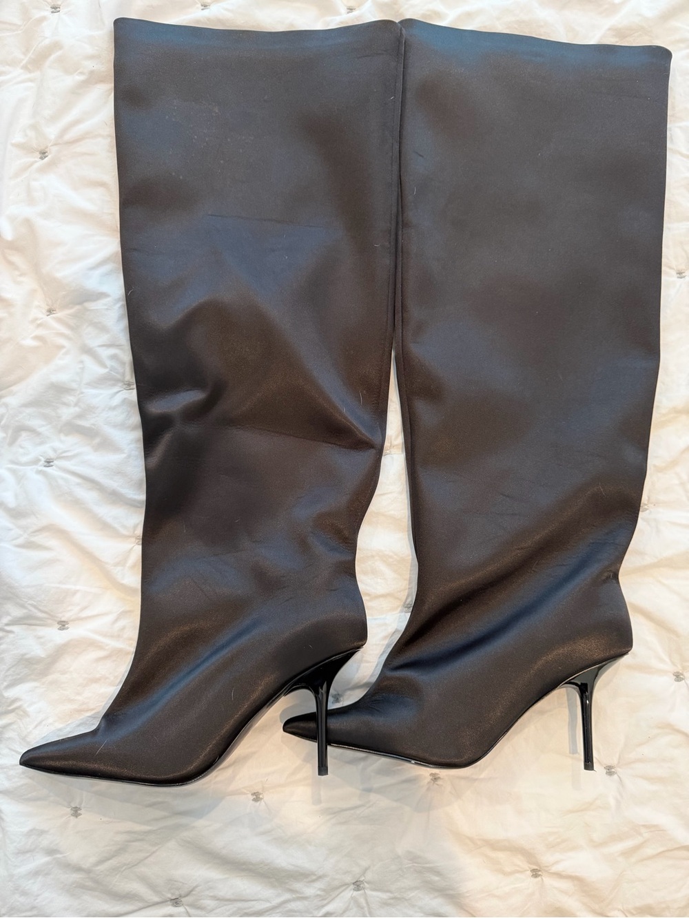 Women's Good American Slouchy Black Knee-High Pointed Toe Stiletto Boots